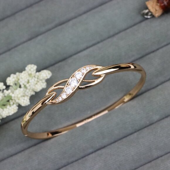 Rose Gold Bangle with Elegant Twist Design and Sparkling Stones, XPBL0521 - Picture 1 of 12